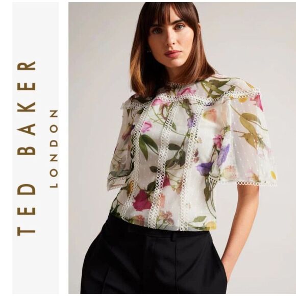 Ted Baker Tops - Ted Baker Arelin Rose Floral Print Blouse Shirt Elegant Fit & Flare